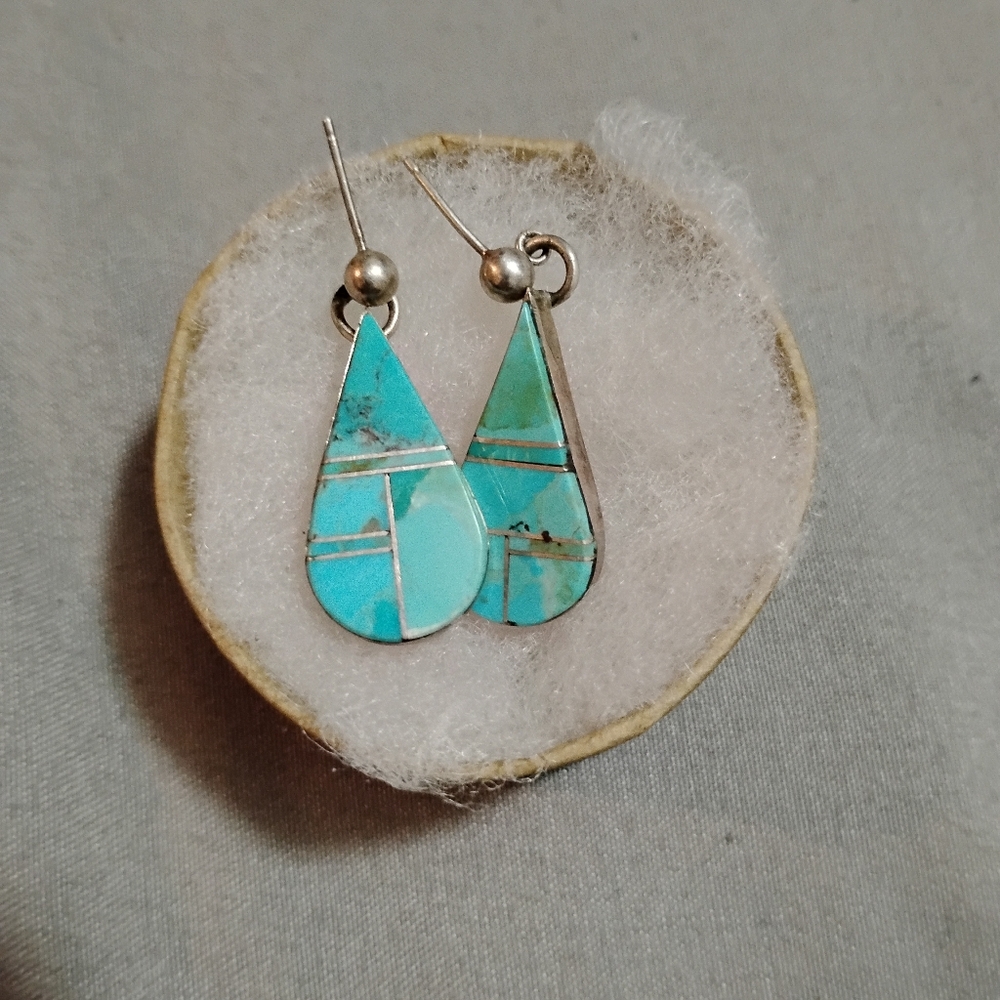 Real silver and Turquoise Teardrop Earrings